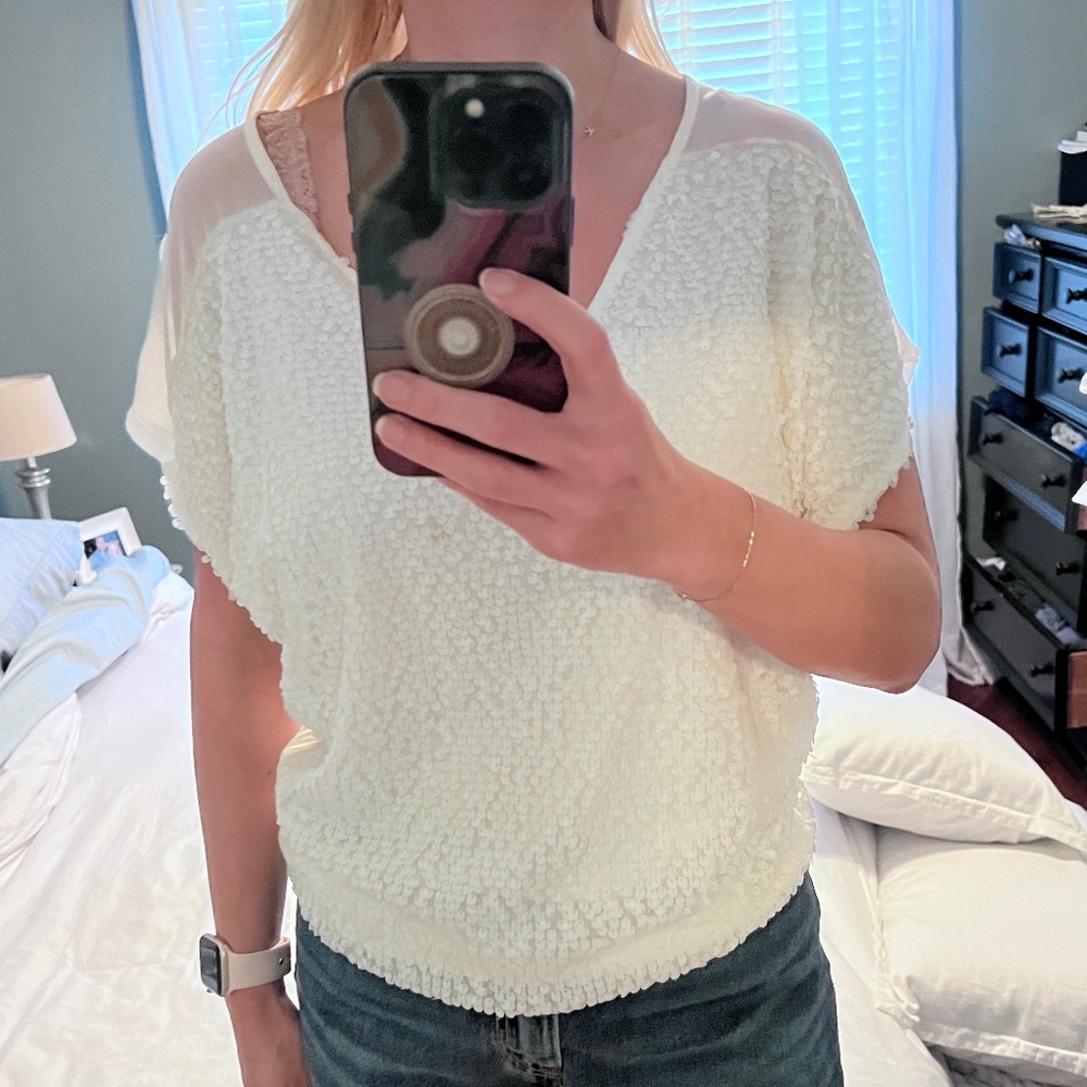 Express white sequin top -size S